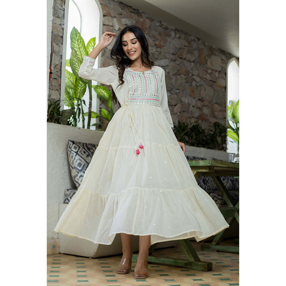 KAAJH White Mirror Embroidered Long Flared Gown