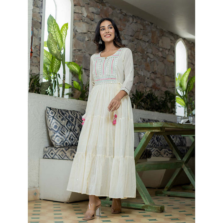 KAAJH White Mirror Embroidered Long Flared Gown