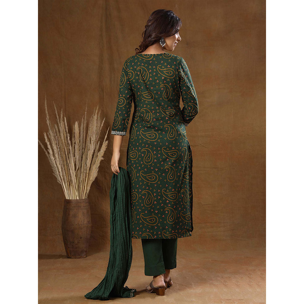 KAAJH Green Bandhani Cotton Suit (Set of 3)