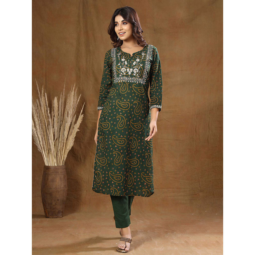 KAAJH Green Bandhani Cotton Suit (Set of 3)