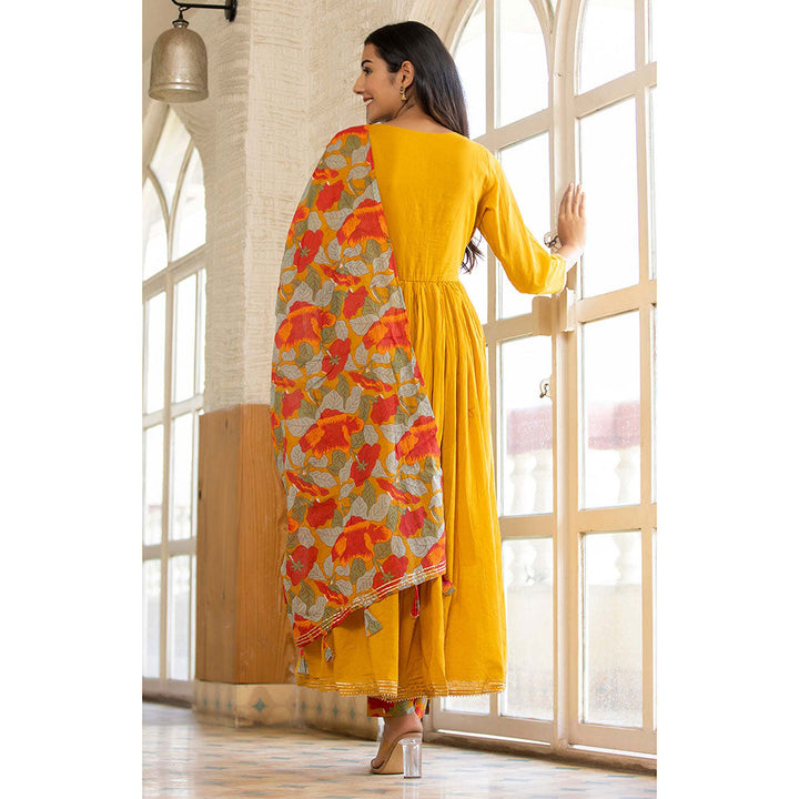 KAAJH Mustard Cotton Anarkali Suit (Set of 3)