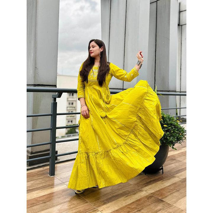 KAAJH Yellow Embroidered Ethnic Gown