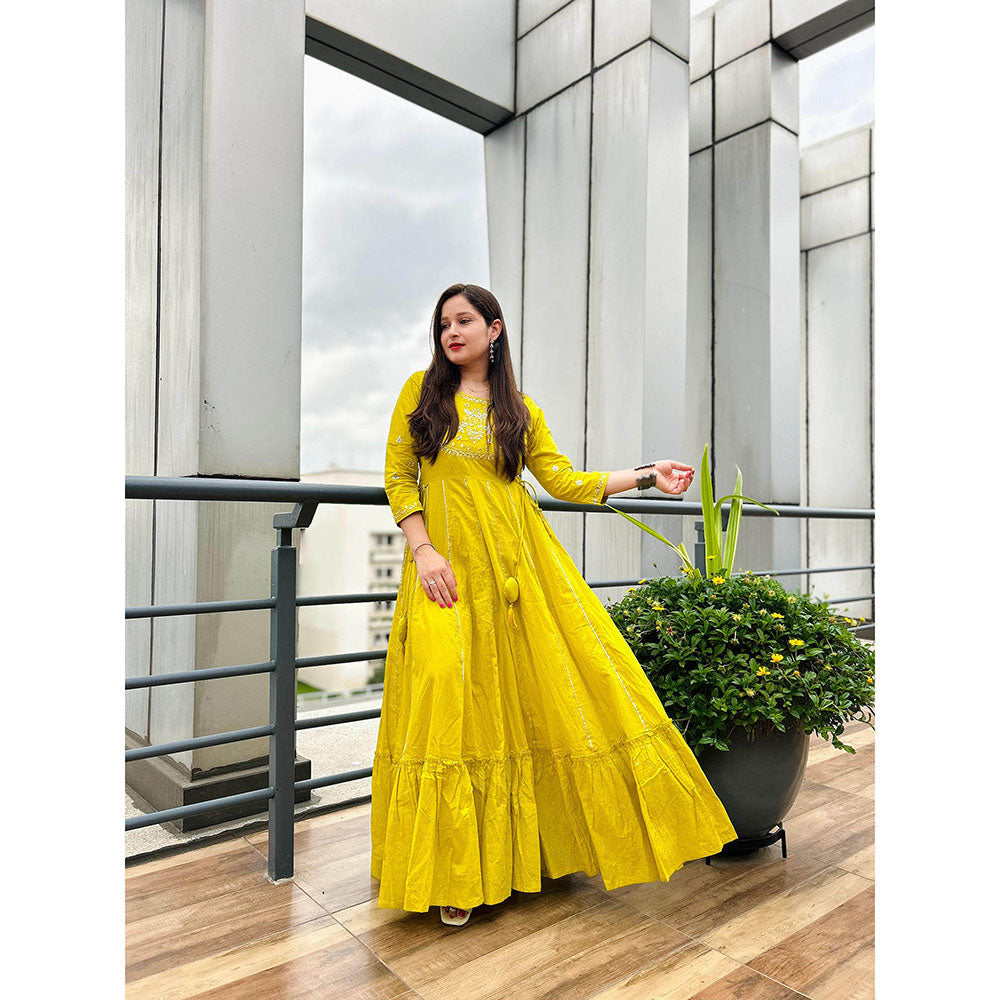 KAAJH Yellow Embroidered Ethnic Gown