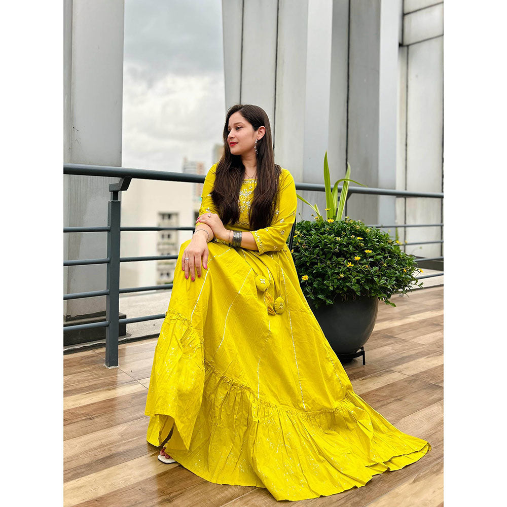 KAAJH Yellow Embroidered Ethnic Gown