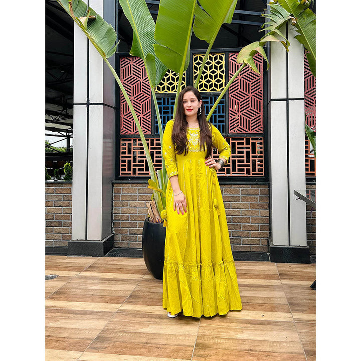 KAAJH Yellow Embroidered Ethnic Gown