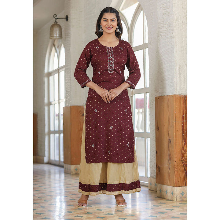 KAAJH Maroon Embellished Rayon Kurta Sharara (Set of 2)