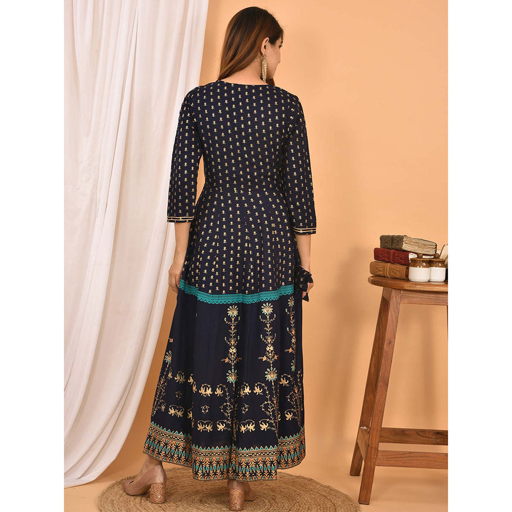 KAAJH Blue-Green Printed Cotton Dress