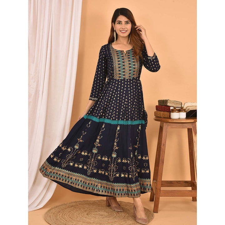 KAAJH Blue-Green Printed Cotton Dress