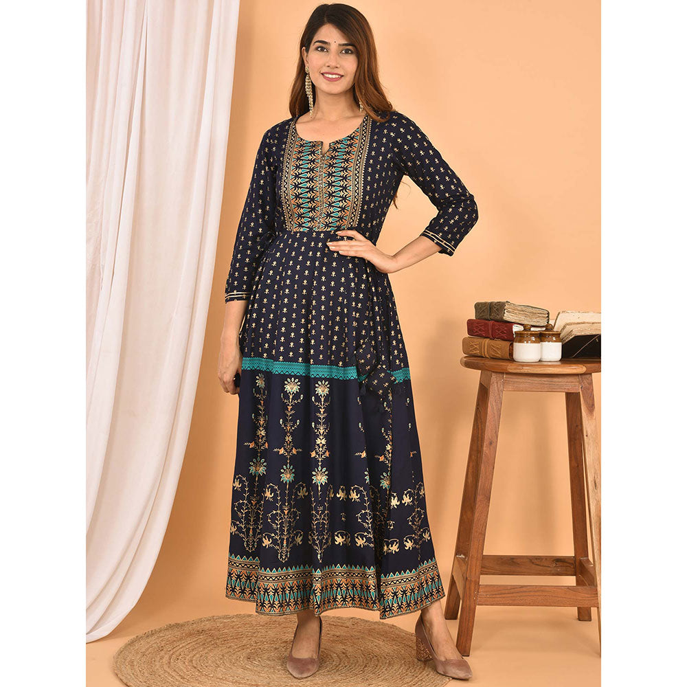 KAAJH Blue-Green Printed Cotton Dress