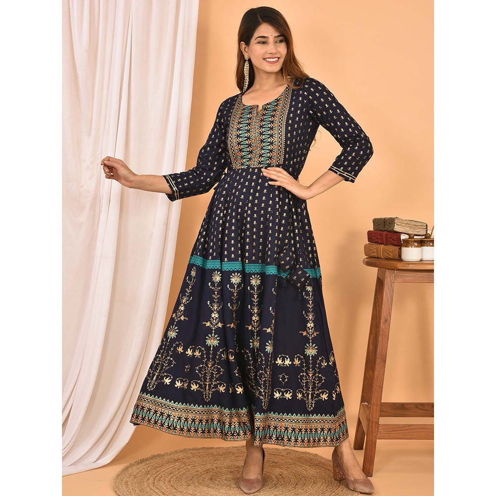 KAAJH Blue-Green Printed Cotton Dress