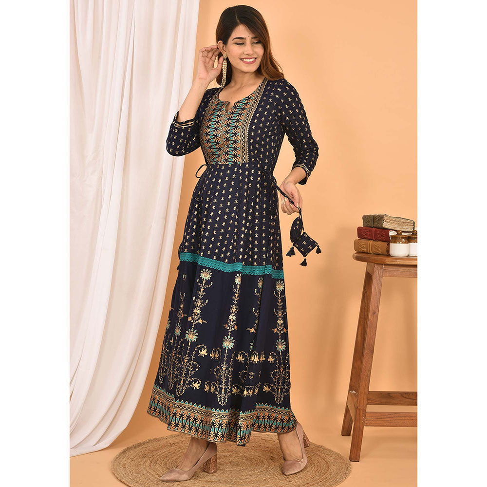 KAAJH Blue-Green Printed Cotton Dress