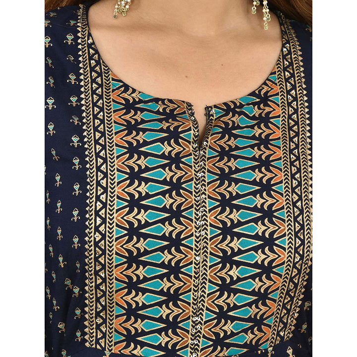 KAAJH Blue-Green Printed Cotton Dress