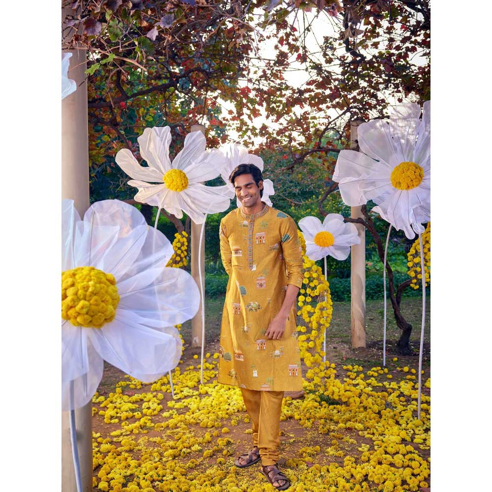 KALISTA Mustard Arnav Kurta with Churidar (Set of 2)