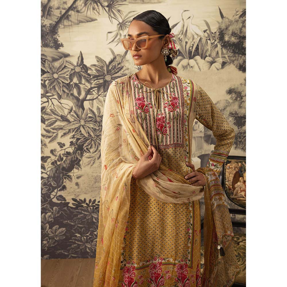 KALISTA Mustard Kurta with Pant and Dupatta (Set of 3)