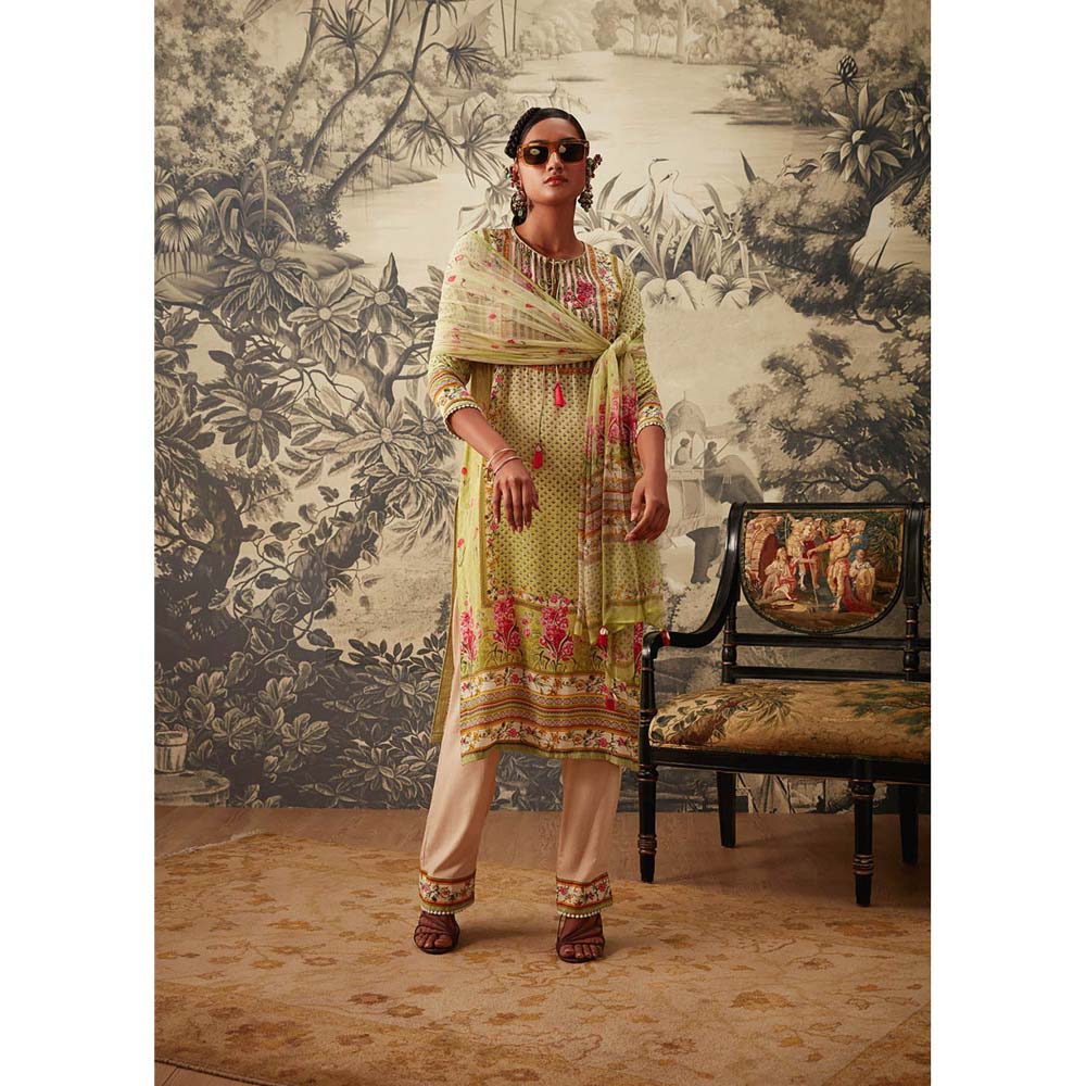 KALISTA Lime Green Kurta with Pant and Dupatta (Set of 3)