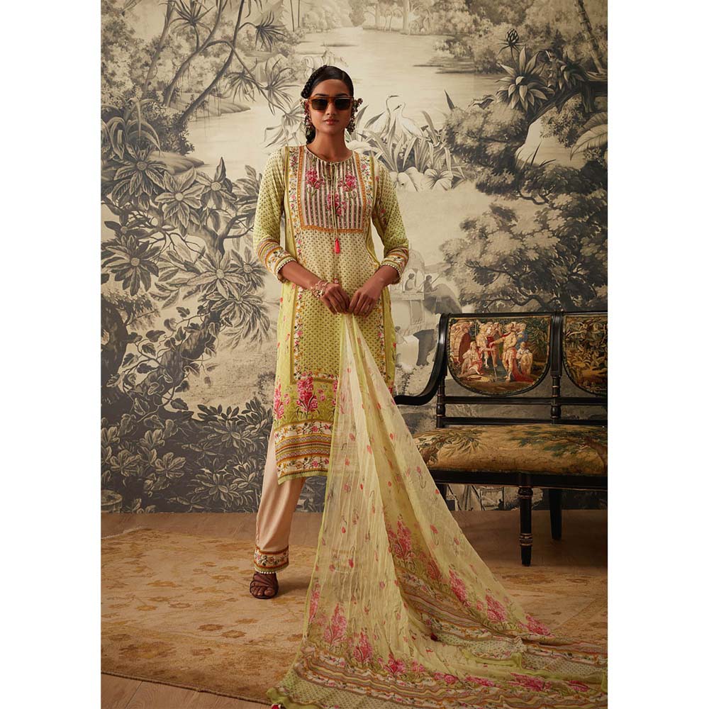 KALISTA Lime Green Kurta with Pant and Dupatta (Set of 3)