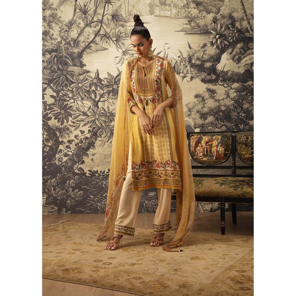 KALISTA Yellow Kurta with Pant and Dupatta (Set of 3)