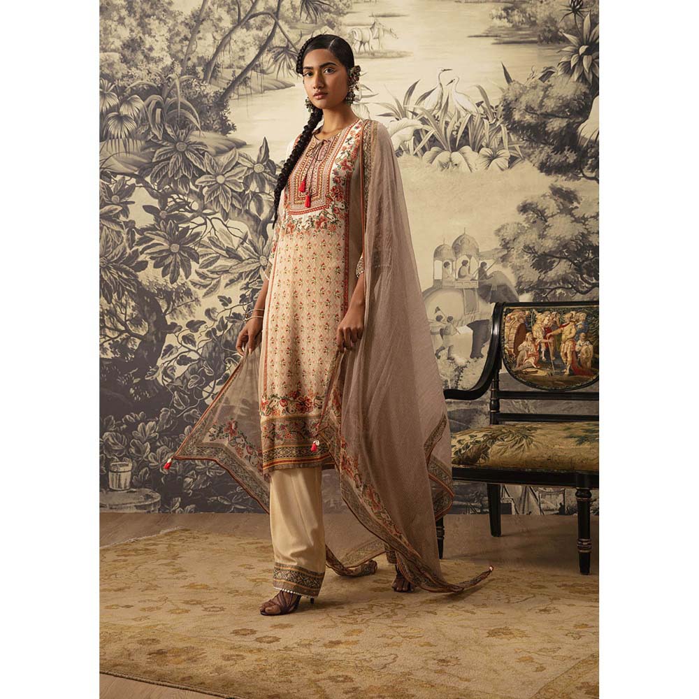 KALISTA Beige Kurta with Pant and Dupatta (Set of 3)