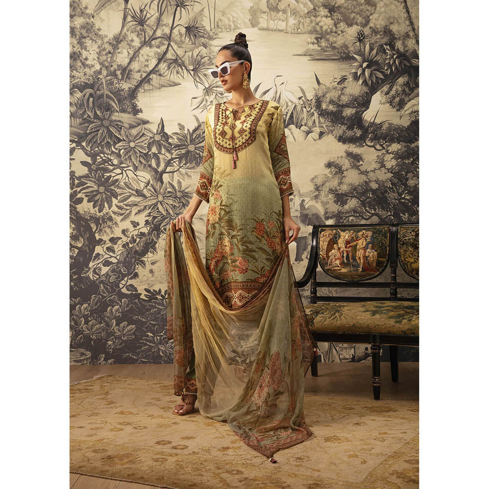 KALISTA Olive Green Kurta with Pant and Dupatta (Set of 3)