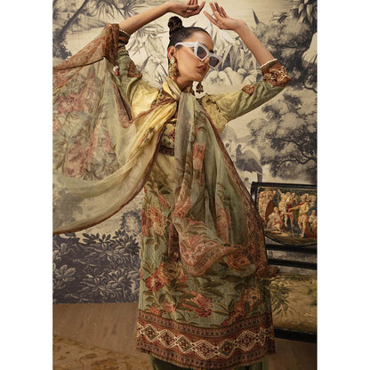 KALISTA Olive Green Kurta with Pant and Dupatta (Set of 3)