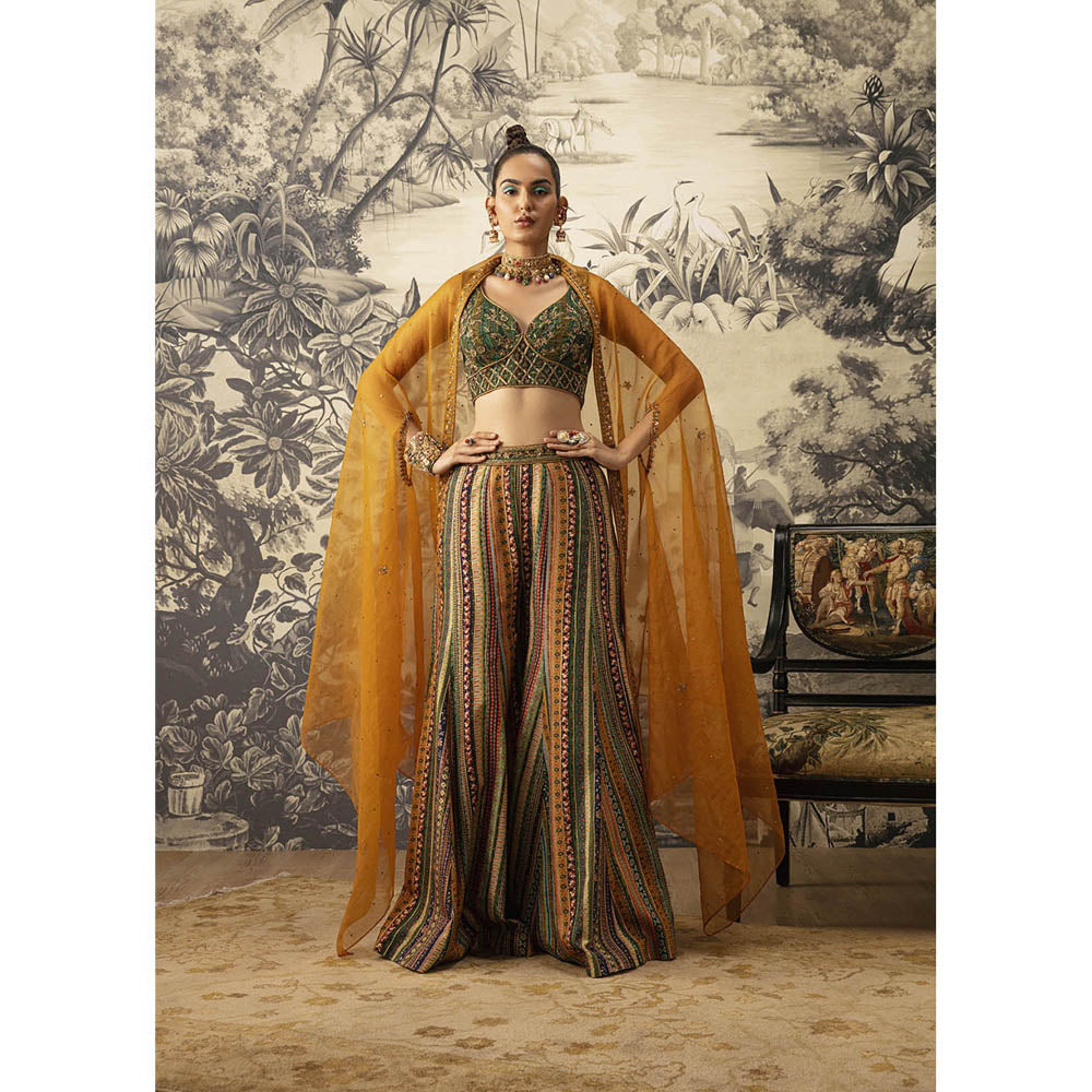 KALISTA Bottle Green Sharara with Blouse and Cape (Set of 3)