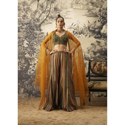 KALISTA Bottle Green Sharara with Blouse and Cape (Set of 3)