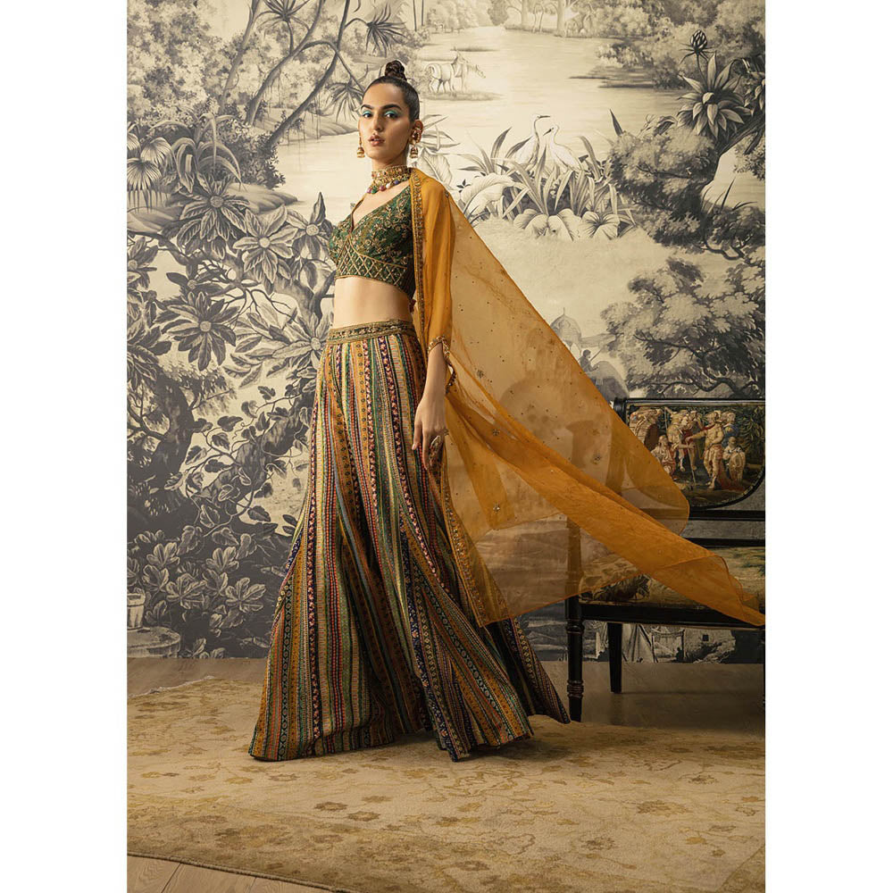 KALISTA Bottle Green Sharara with Blouse and Cape (Set of 3)