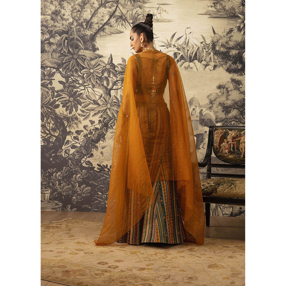 KALISTA Bottle Green Sharara with Blouse and Cape (Set of 3)