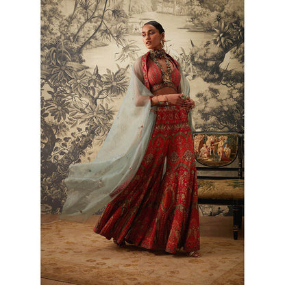 KALISTA Pink Arohi Sharara with Blouse and Dupatta (Set of 3)