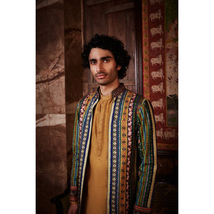 KALISTA Mustard Aslan Kurta with Churidar and Nehru Jacket (Set of 3)