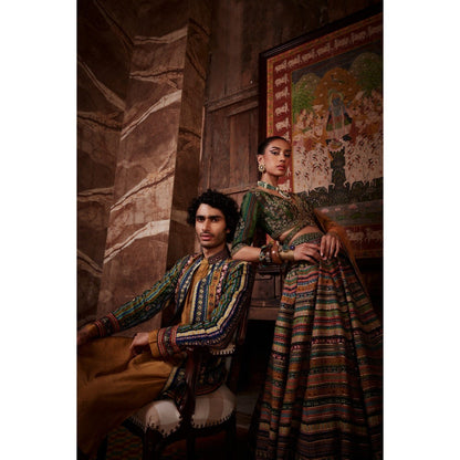 KALISTA Mustard Aslan Kurta with Churidar and Nehru Jacket (Set of 3)