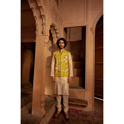 KALISTA Beige Yavi Kurta with Churidar and Nehru Jacket (Set of 3)