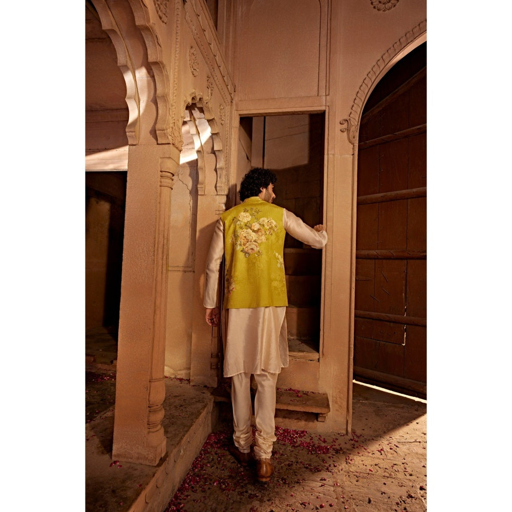 KALISTA Beige Yavi Kurta with Churidar and Nehru Jacket (Set of 3)