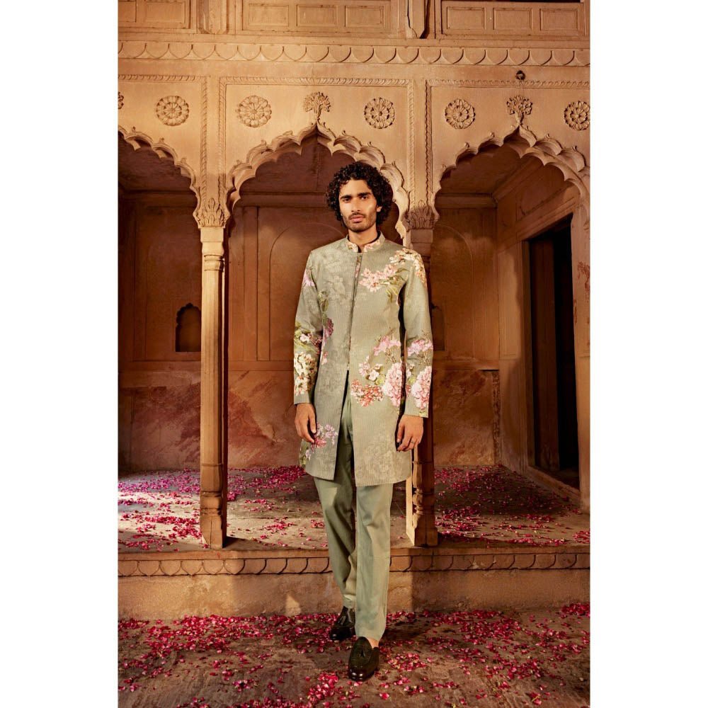 KALISTA Green Aadar Sherwani with Pant (Set of 2)