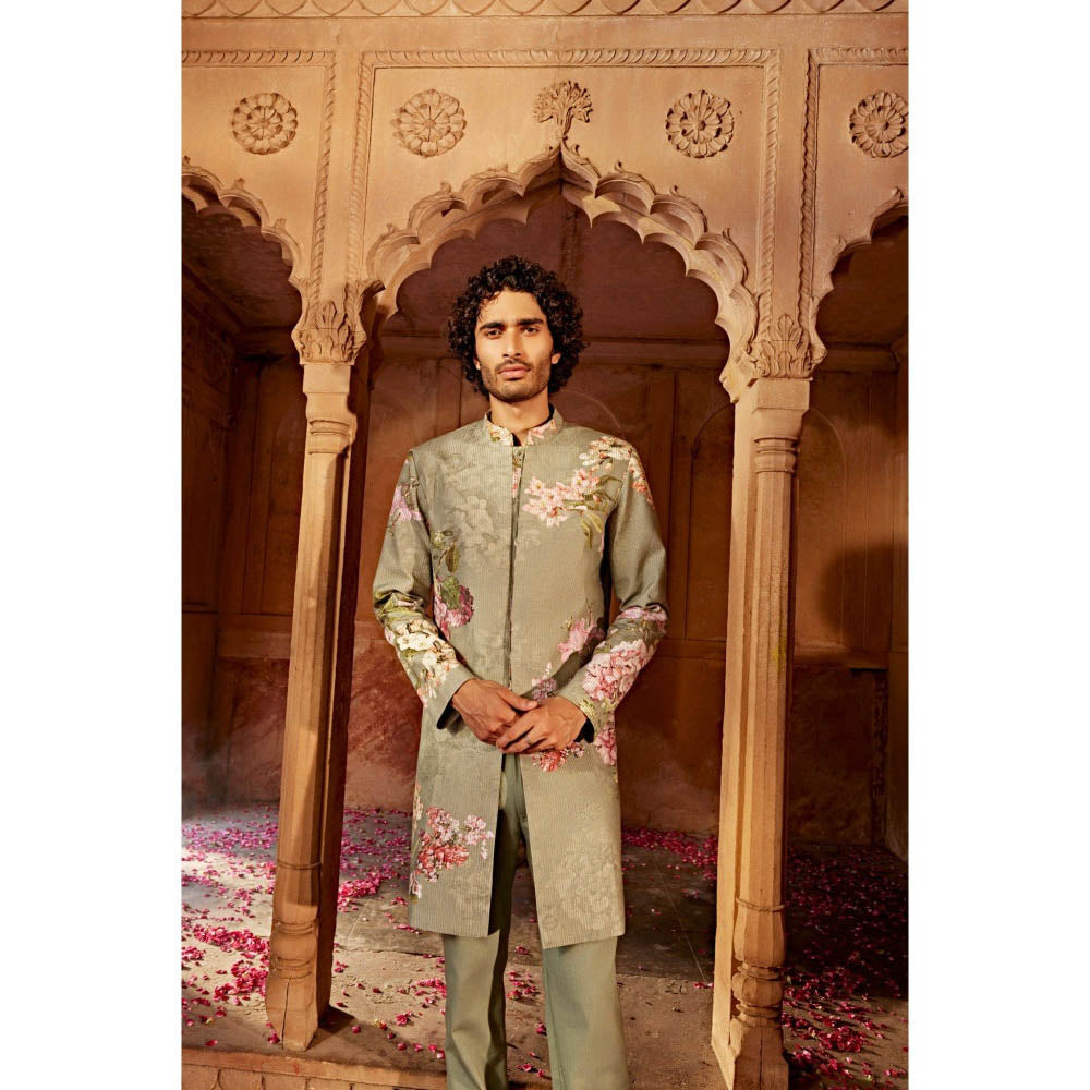 KALISTA Green Aadar Sherwani with Pant (Set of 2)