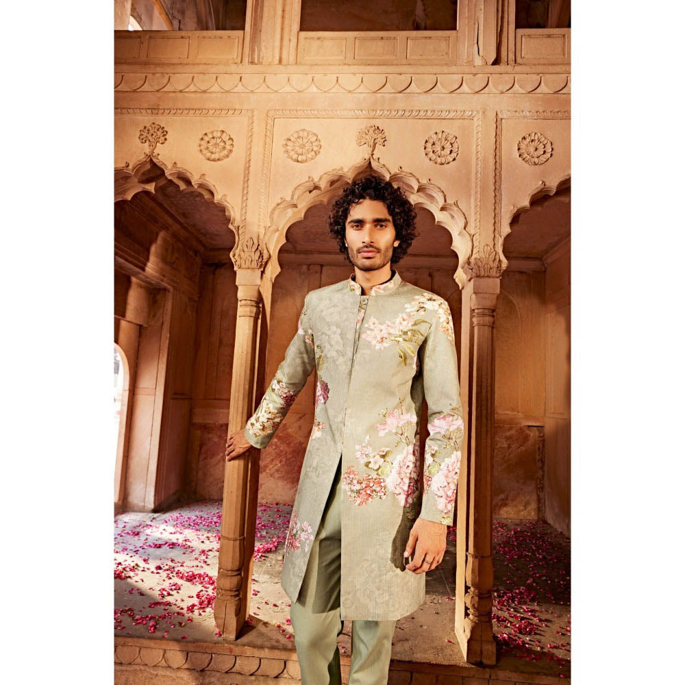 KALISTA Green Aadar Sherwani with Pant (Set of 2)