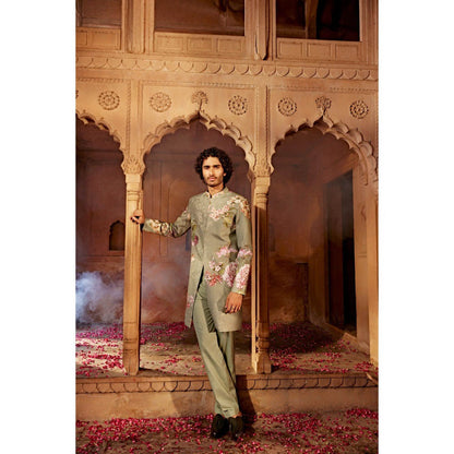 KALISTA Green Aadar Sherwani with Pant (Set of 2)