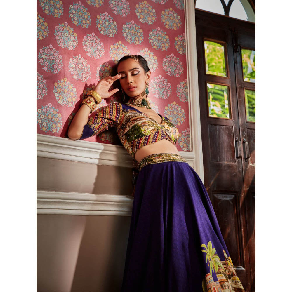 KALISTA Blue Aria Lehenga with Blouse (Set of 2)