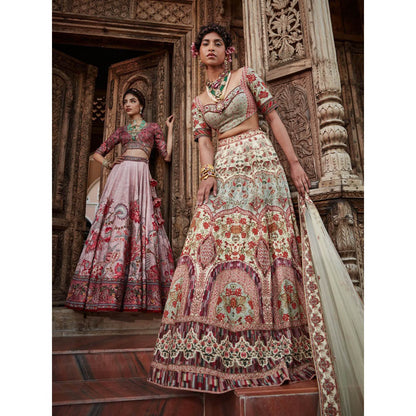 KALISTA Green Arohi Lehenga with Blouse and Dupatta (Set of 3)
