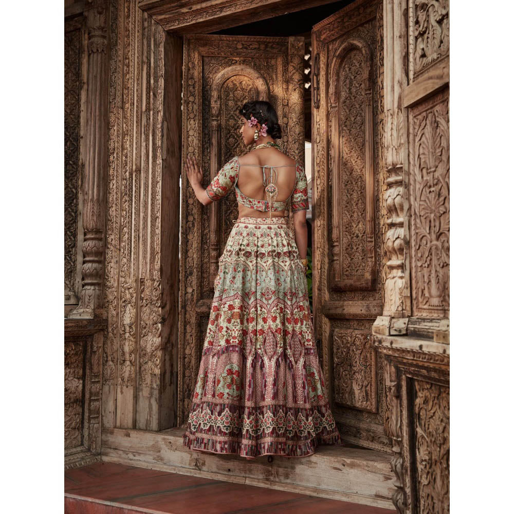 KALISTA Green Arohi Lehenga with Blouse and Dupatta (Set of 3)