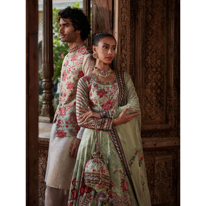 KALISTA Green Arohi Lehenga with Blouse and Dupatta (Set of 3)