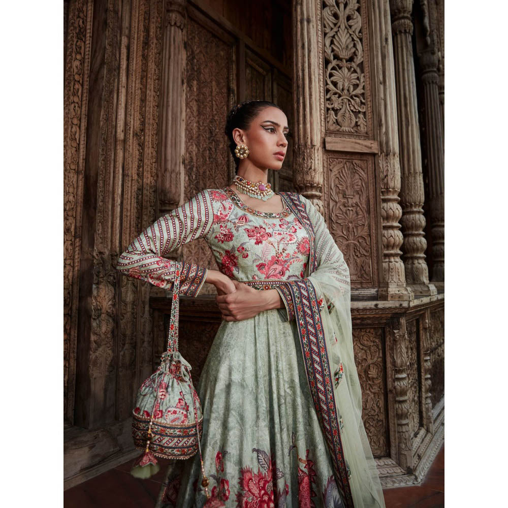 KALISTA Green Ayra Anarkali with Dupatta (Set of 2)