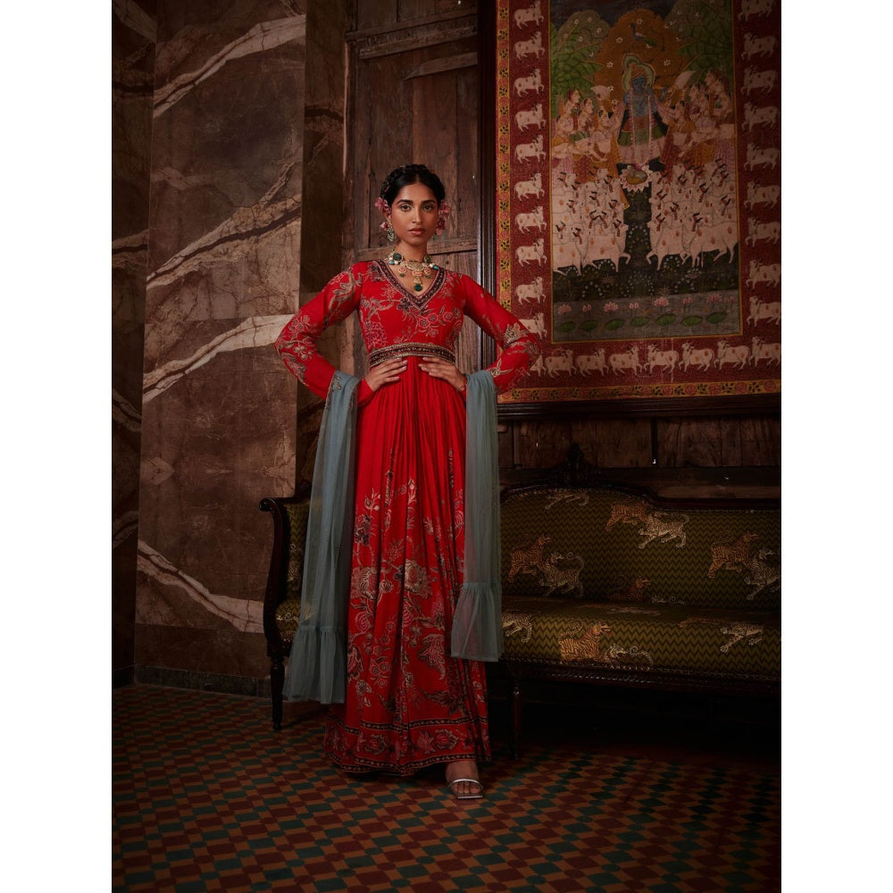 KALISTA Red Tahira Anarkali with Dupatta (Set of 2)