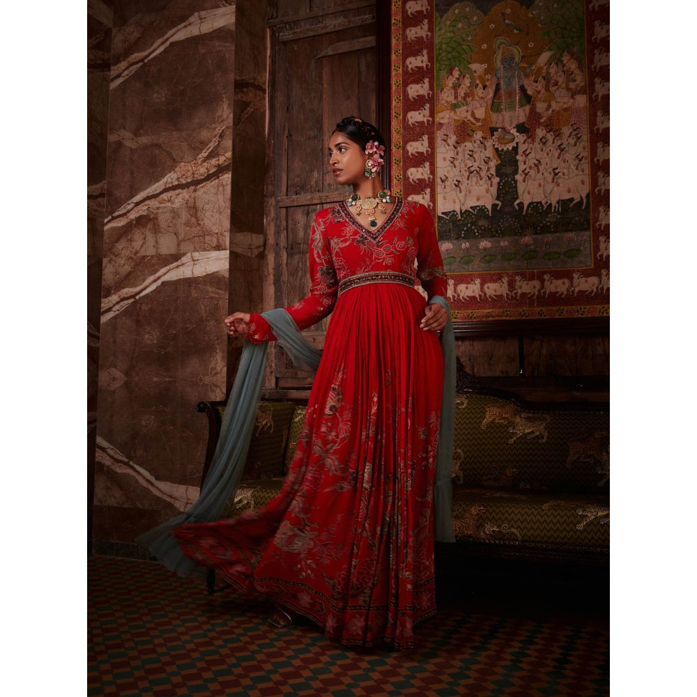KALISTA Red Tahira Anarkali with Dupatta (Set of 2)