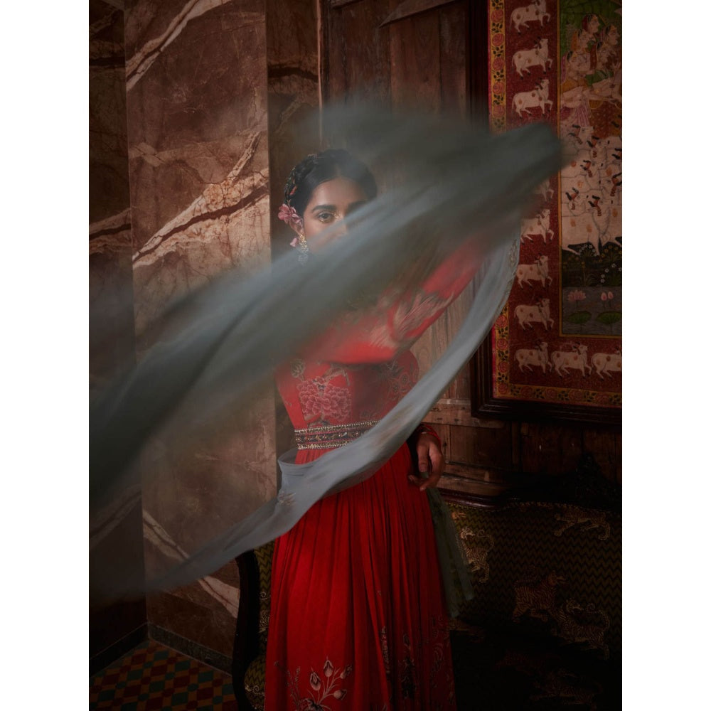 KALISTA Red Tahira Anarkali with Dupatta (Set of 2)