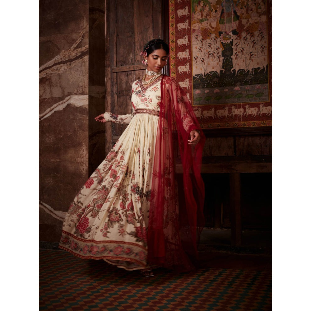 KALISTA Beige Tahira Anarkali with Dupatta (Set of 2)