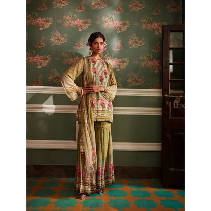 KALISTA Green Ivah Sharara with Kurta and Dupatta (Set of 3)