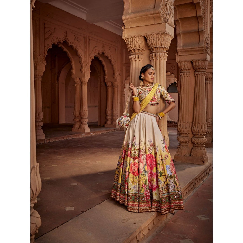 KALISTA Beige Manya Lehenga with Blouse and Dupatta (Set of 3)