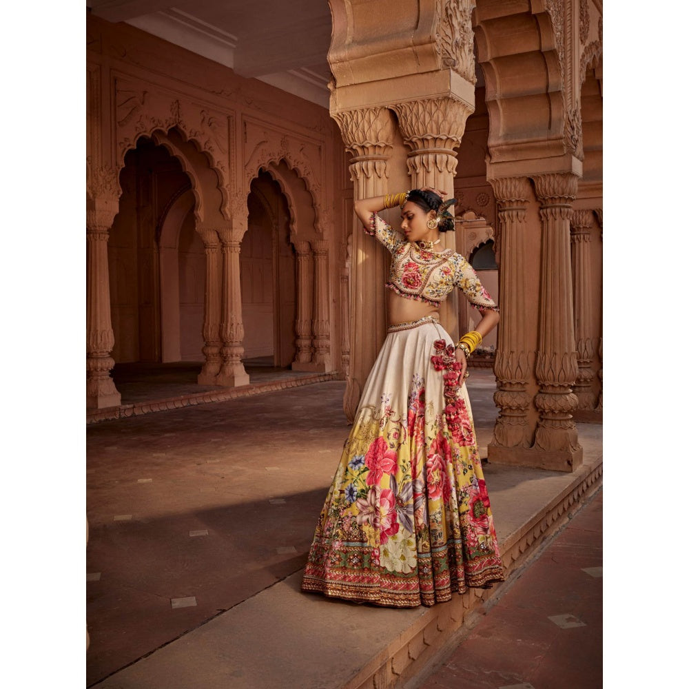 KALISTA Beige Manya Lehenga with Blouse and Dupatta (Set of 3)