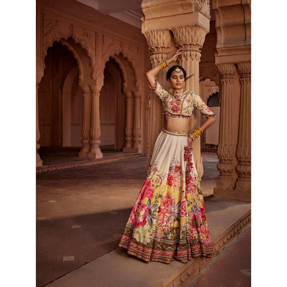 KALISTA Beige Manya Lehenga with Blouse and Dupatta (Set of 3)